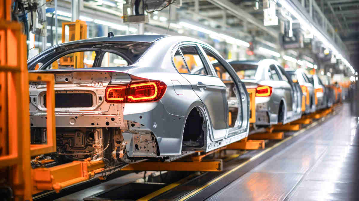 Photography of vehicle production in the factory.